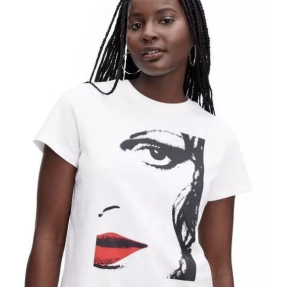 Diane Von Furstenberg DVF White Crew Neck T-shirt Red Lip XXS - Picture 2 of 6